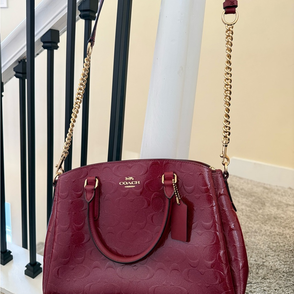 Coach Deep Red Embossed Shoulder Bag